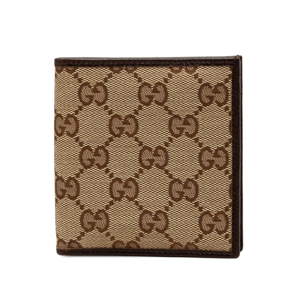 Gucci GG Canvas Bi-fold Wallet 124591 Beige Leather Women's GUCCI